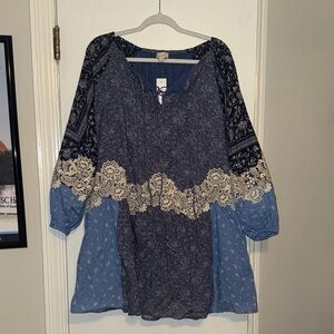 LOFT Blue and Cream Boho Dress